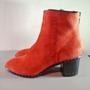 Rag & Bone Red Willow Suede Leather Studded Ankle Boots Women's Sz Eu 38 US 7.5